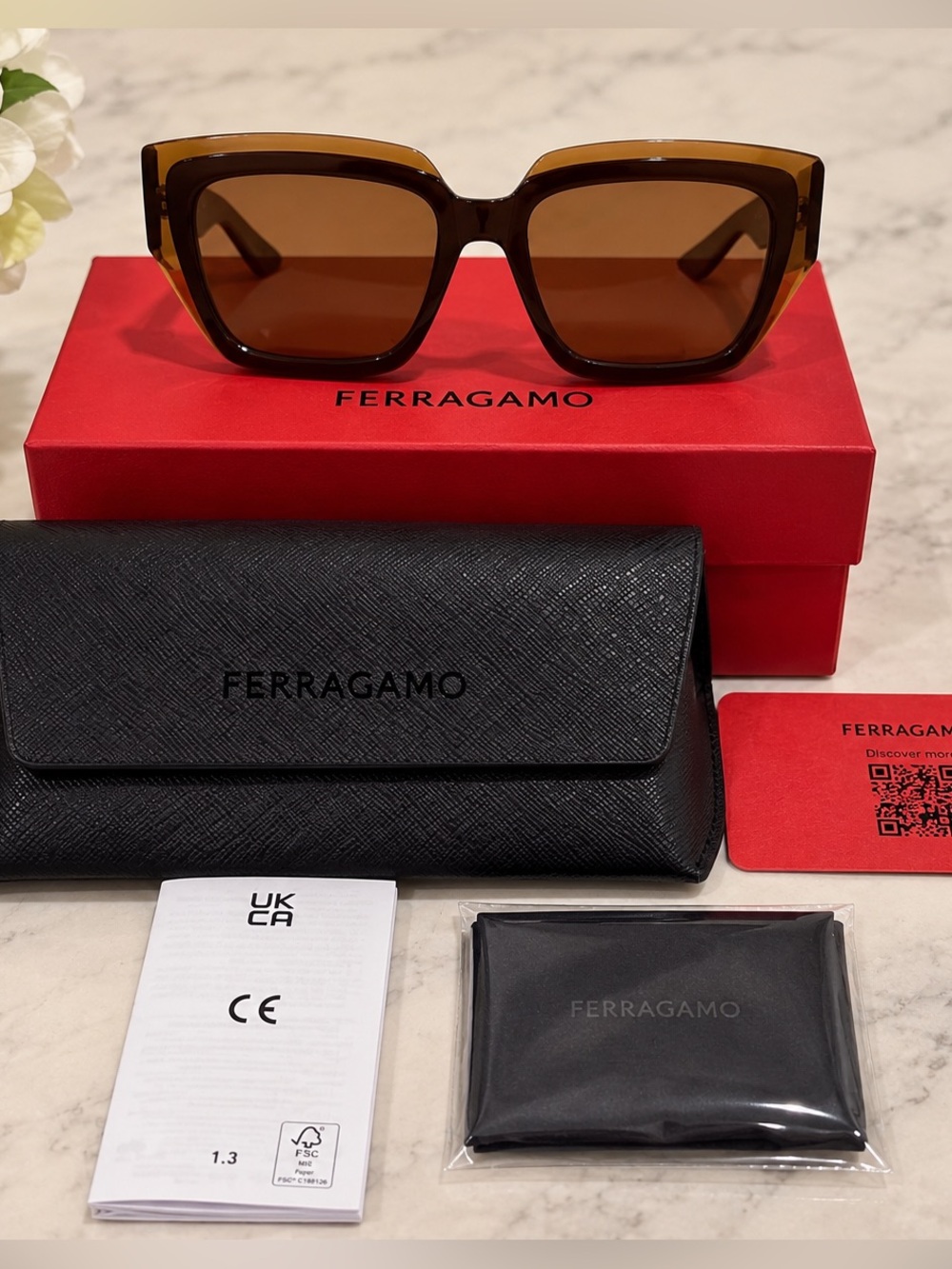 Salvatore Ferragamo SF2002S sunglasses  chunky acetate butterfly frame in brown.